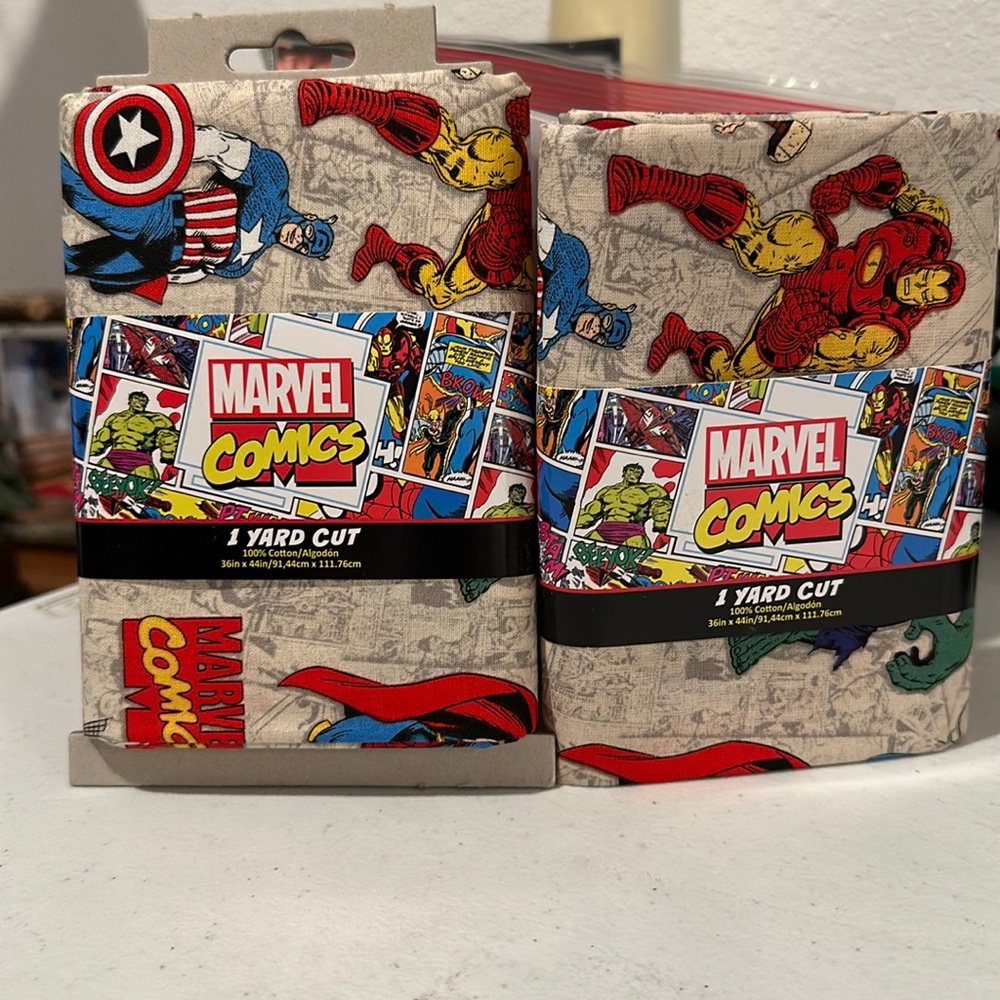 MARVEL COMICS 1 YARD CUT X 2 MATERIAL. BRAND NEW